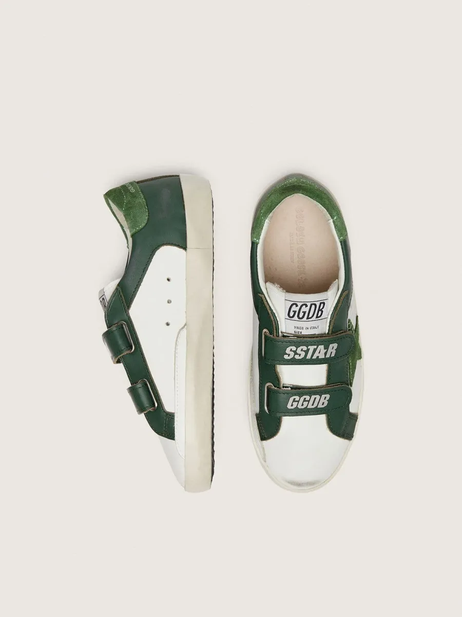 Old School young in pelle bianca con stella in suede verde e inserti in pelle verde