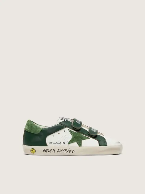 Old School young in pelle bianca con stella in suede verde e inserti in pelle verde