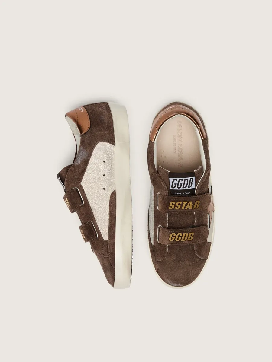 Old School young in pelle laminata sabbia e suede marrone, con stella in pelle laminata arancione