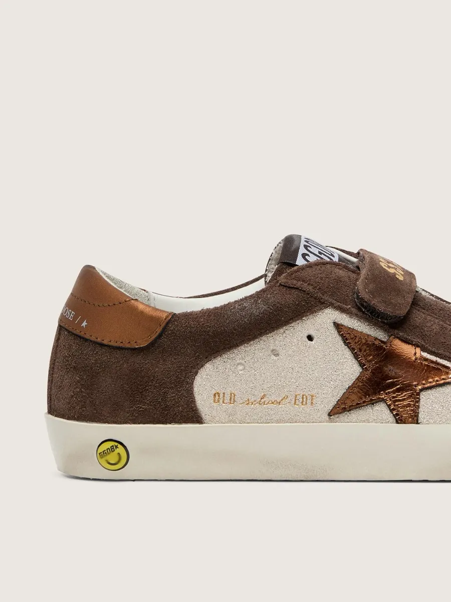 Old School young in pelle laminata sabbia e suede marrone, con stella in pelle laminata arancione