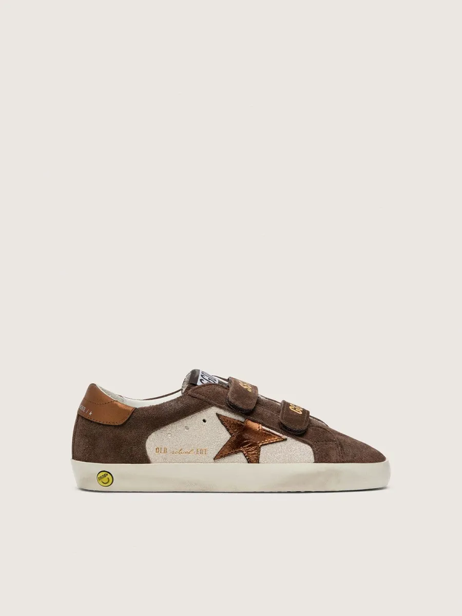 Old School young in pelle laminata sabbia e suede marrone, con stella in pelle laminata arancione