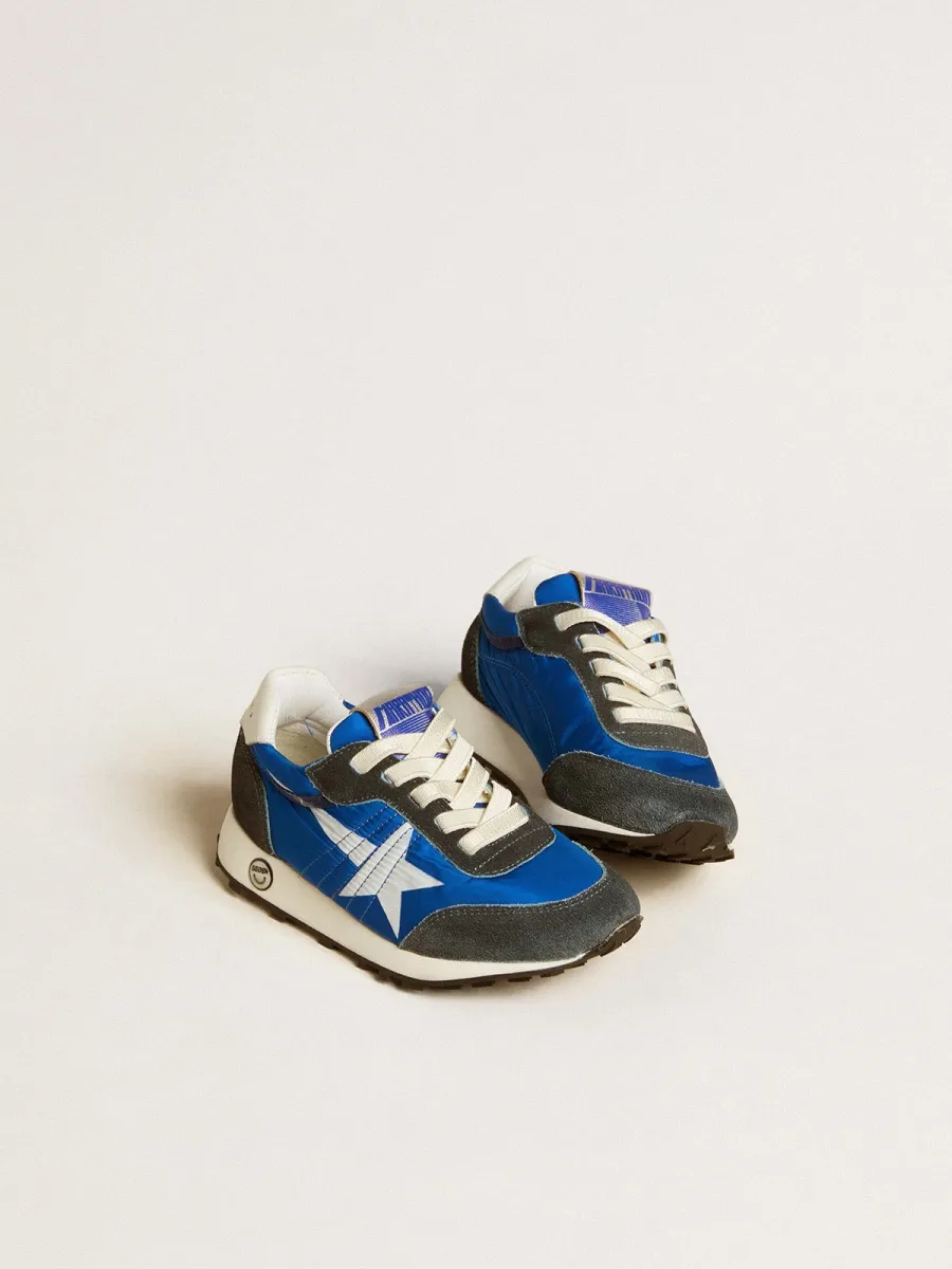 Marathon Young in nylon blu con stella stampata e talloncino in pelle