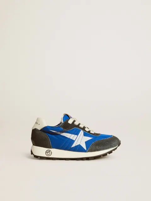 Marathon Young in nylon blu con stella stampata e talloncino in pelle