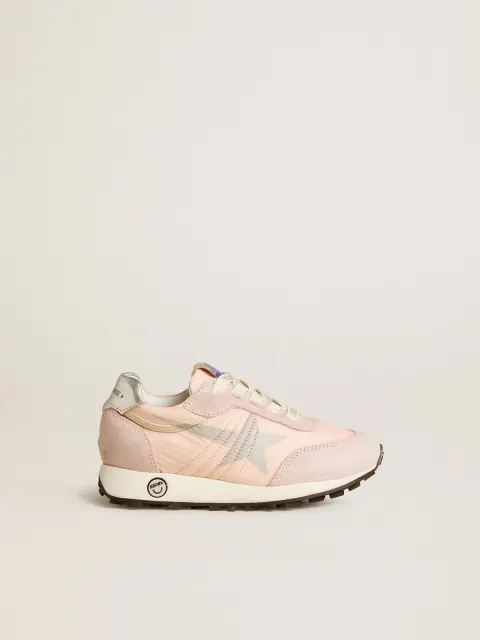 Marathon Young in nylon rosa con stella stampata e talloncino in pelle