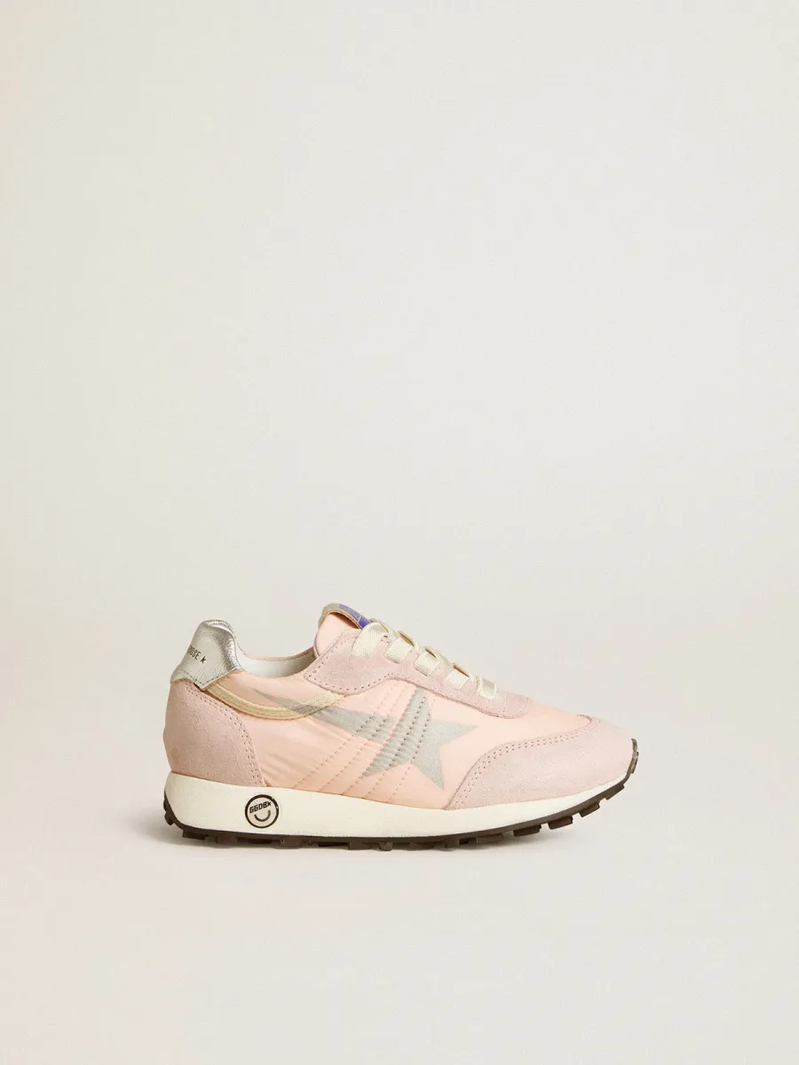 Marathon Young in nylon rosa con stella stampata e talloncino in pelle
