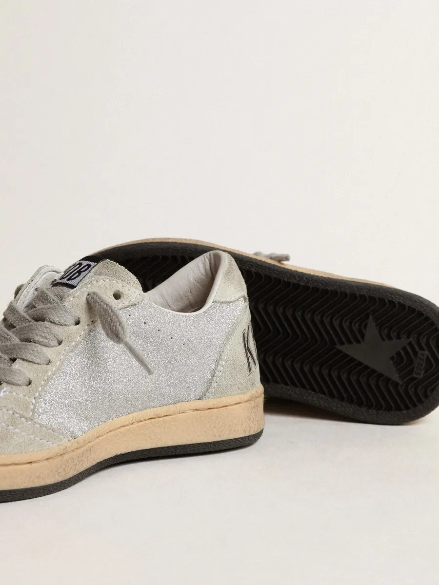 Ball Star Young in glitter con inserti in suede grigio ghiaccio