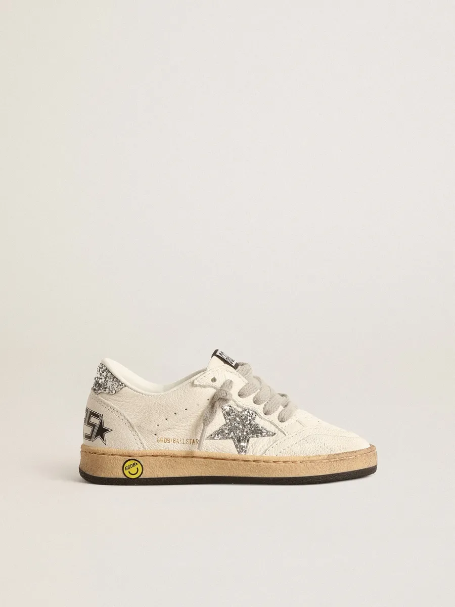 Ball Star Young in nappa con stella e talloncino in glitter argento