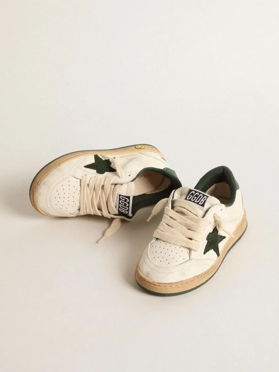 Ball Star young in pelle bianca con stella in suede verde