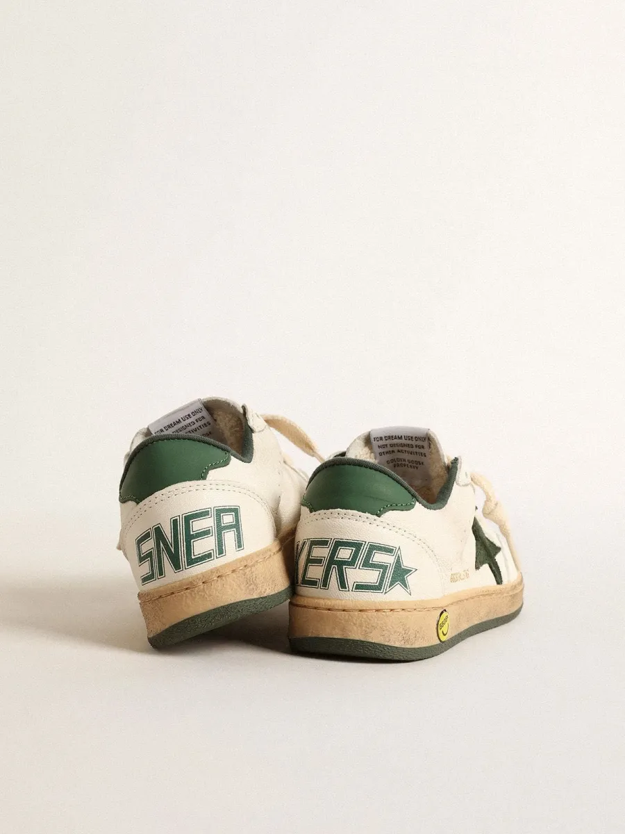Ball Star young in pelle bianca con stella in suede verde