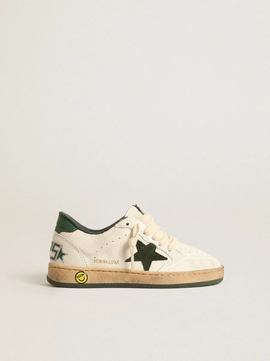 Ball Star young in pelle bianca con stella in suede verde