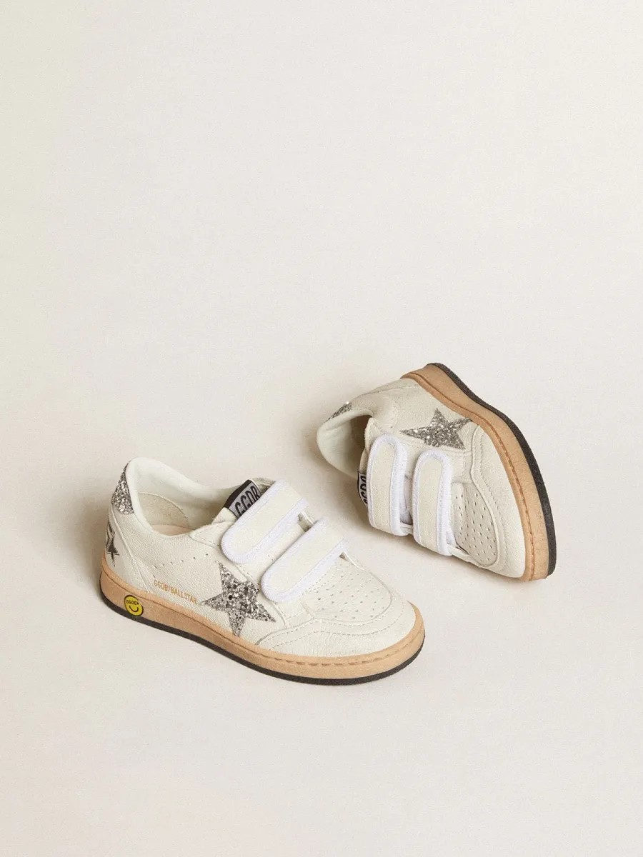 Ball Star Young in nappa con stella e talloncino in glitter argento