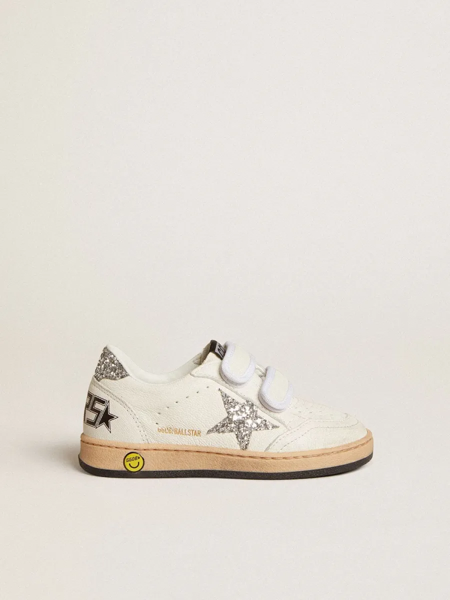 Ball Star Young in nappa con stella e talloncino in glitter argento