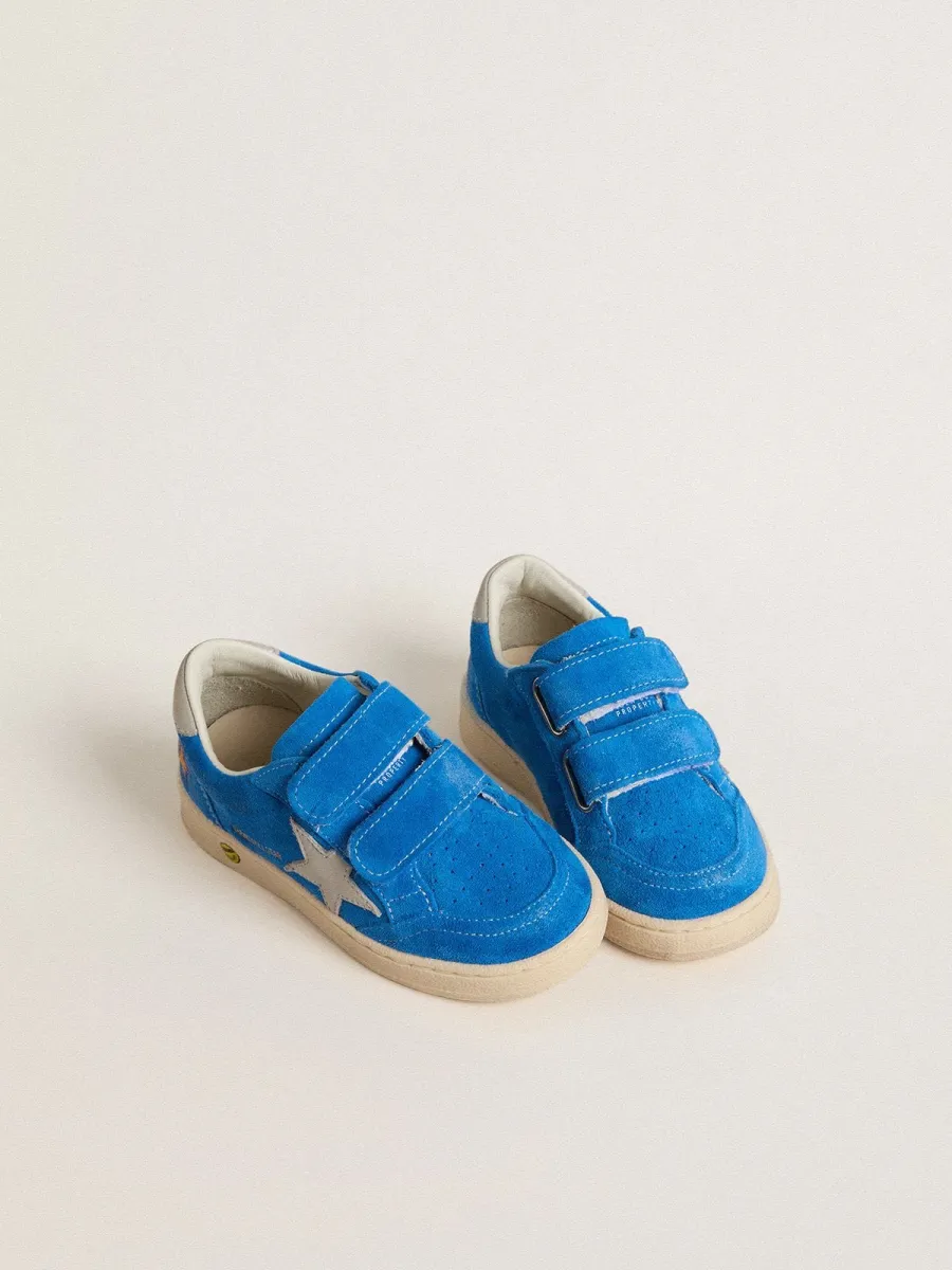 Ball Star Young in suede azzurro con stella e talloncino in nabuk grigio