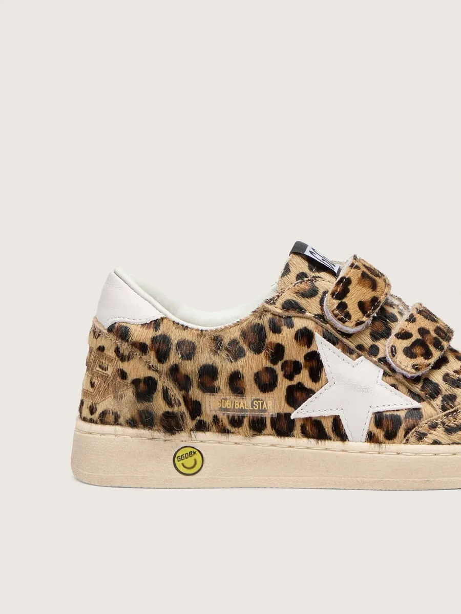 Ball Star Young in cavallino leopardato con stella e talloncino in pelle bianca
