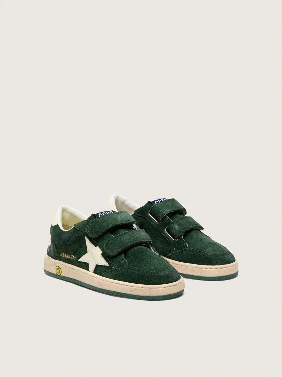 Ball Star Young in suede verde bosco con stella e talloncino in pelle color crema