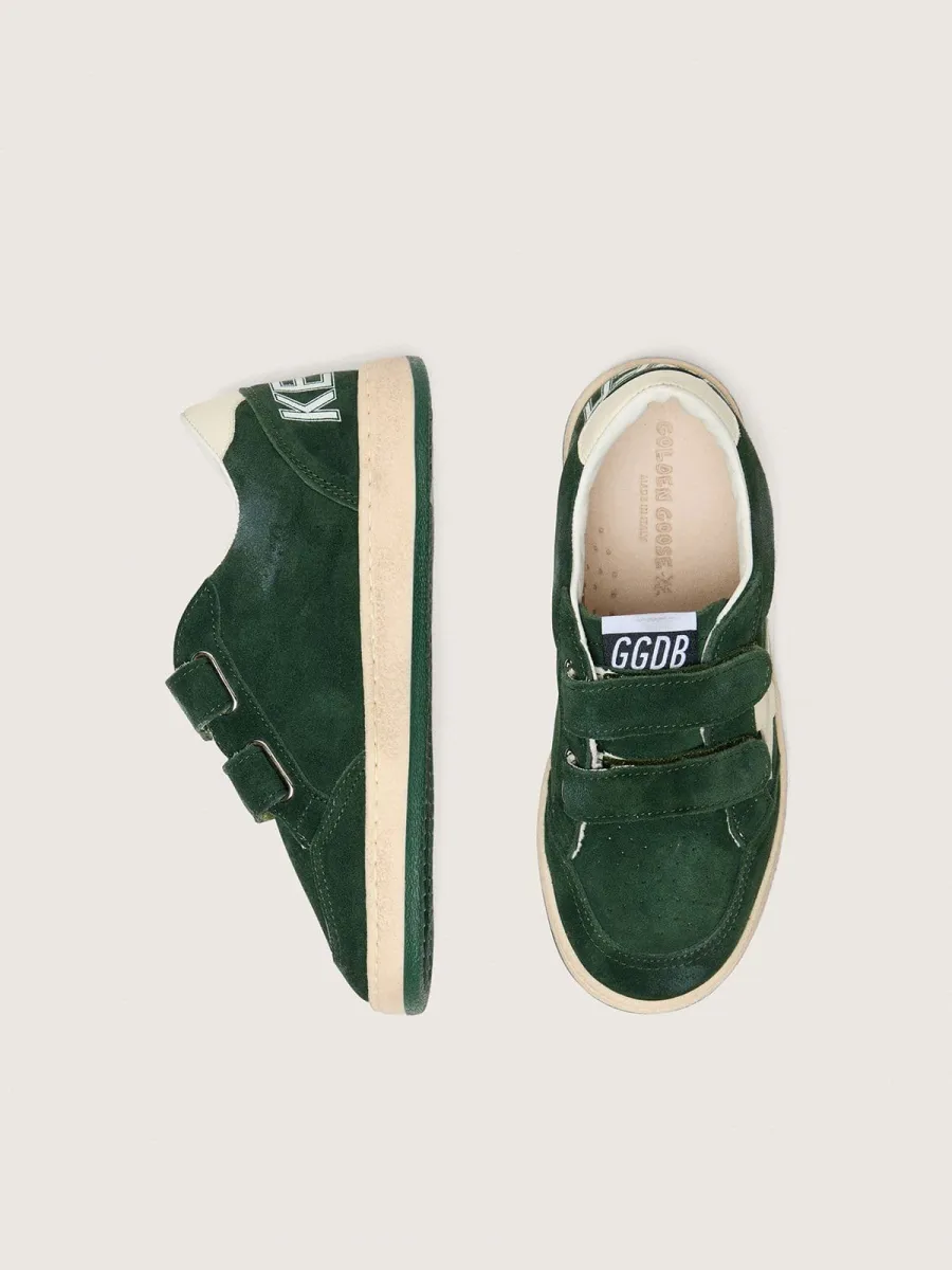Ball Star Young in suede verde bosco con stella e talloncino in pelle color crema