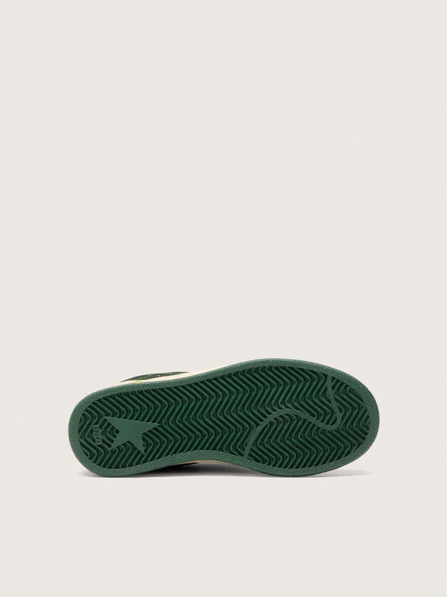 Ball Star Young in suede verde bosco con stella e talloncino in pelle color crema