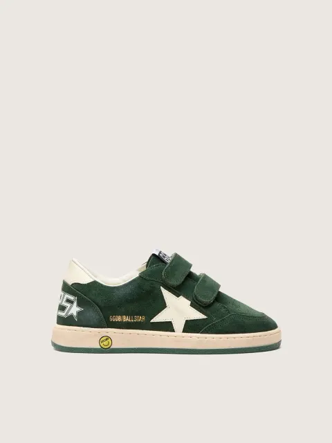 Ball Star Young in suede verde bosco con stella e talloncino in pelle color crema