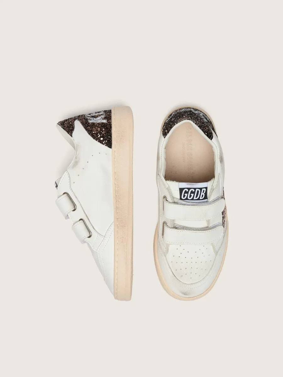 Ball Star young in pelle bianca con stella glitter tortora e inserti in glitter marrone