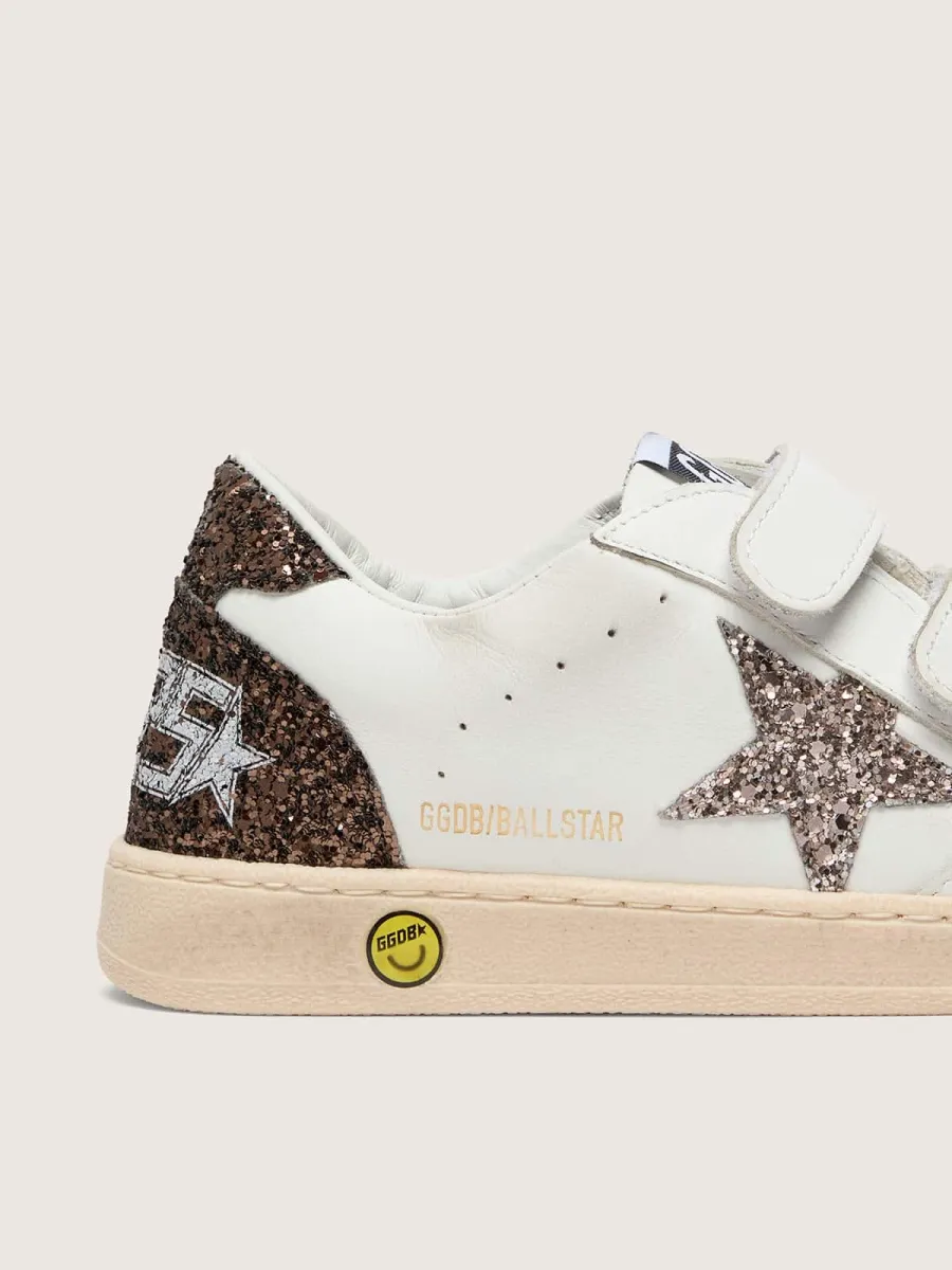 Ball Star young in pelle bianca con stella glitter tortora e inserti in glitter marrone