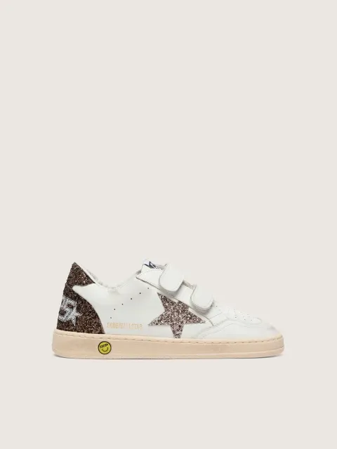 Ball Star young in pelle bianca con stella glitter tortora e inserti in glitter marrone