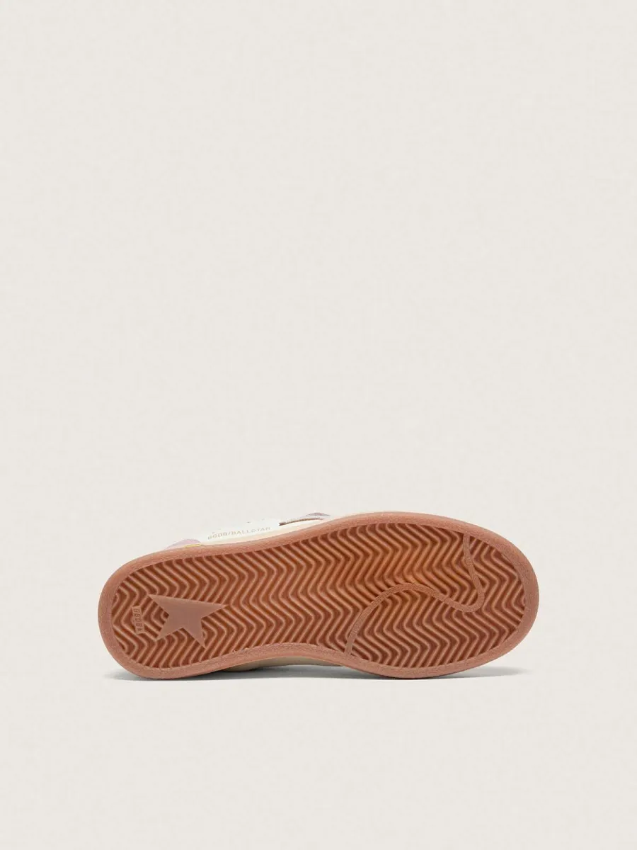 Ball Star young in pelle bianca con stella in pelle laminata argento e inserti in suede lilla