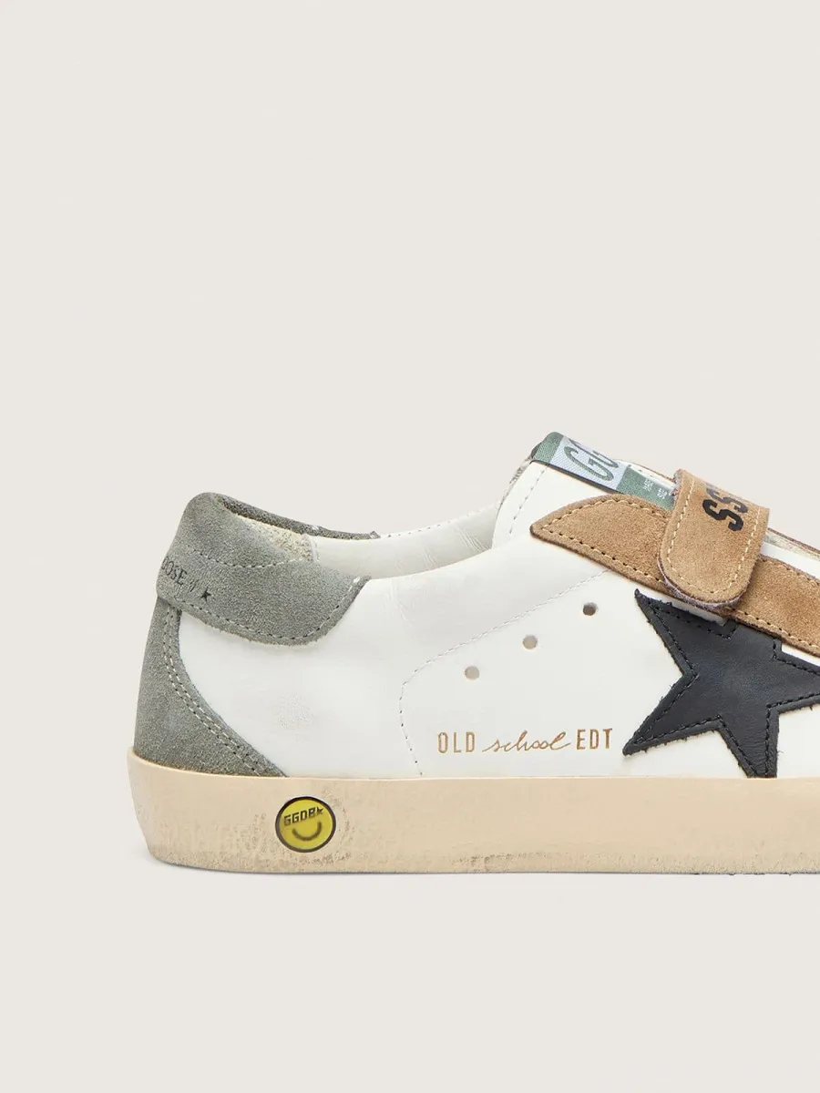Old School Young con stella in pelle nera e inserti in suede beige e verde