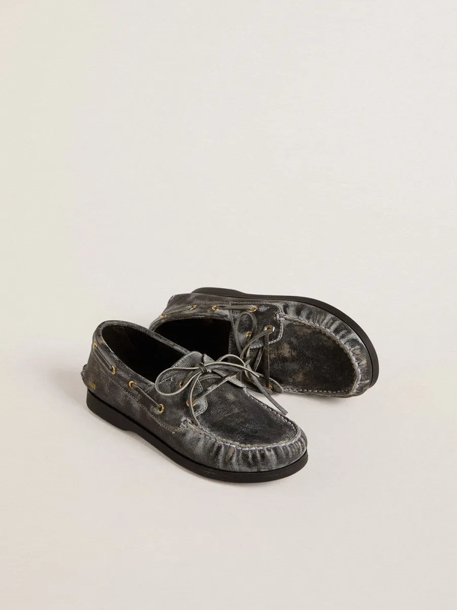 Mocassino Cruise Young in pelle distressed nera