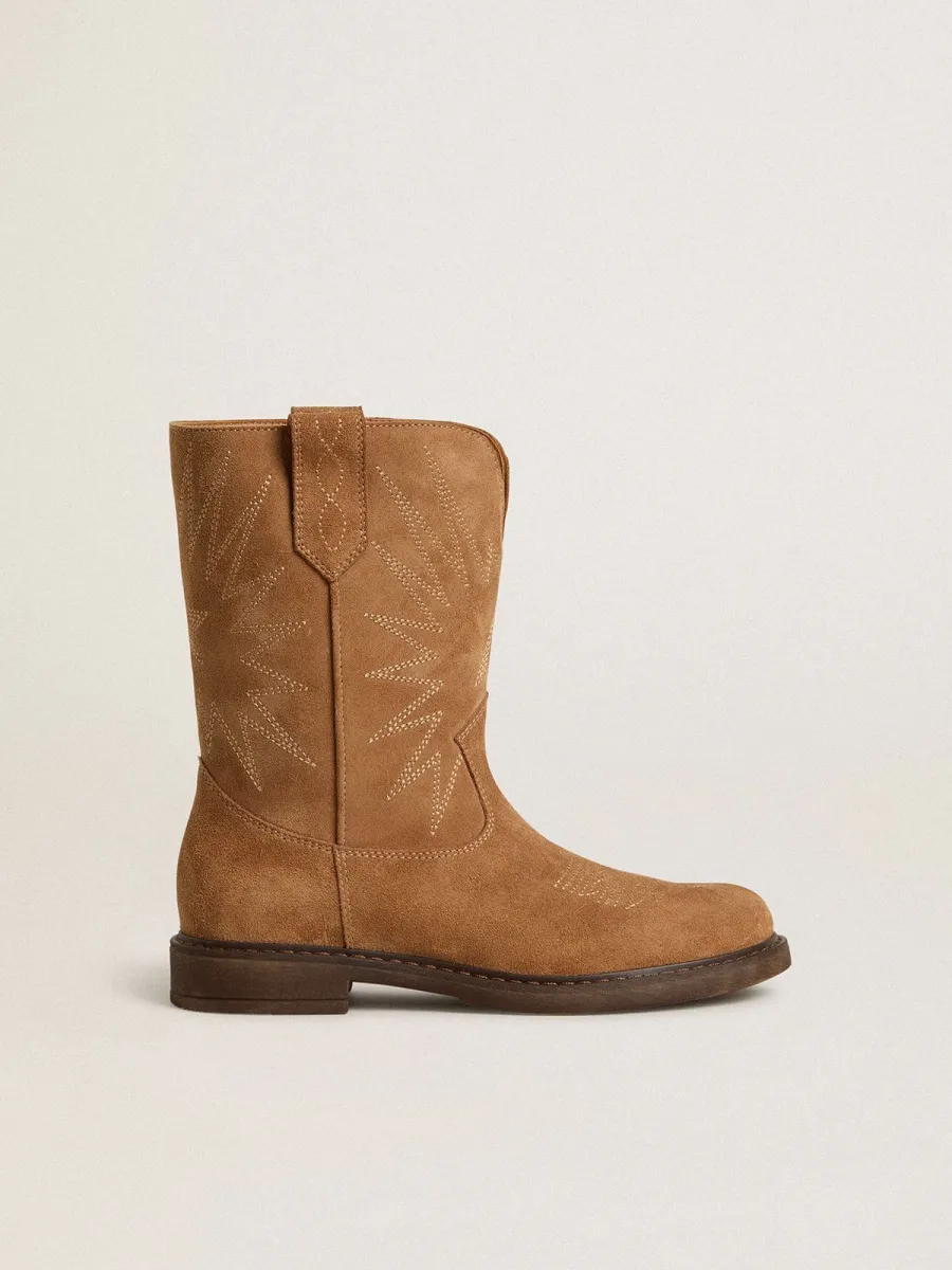 Stivali Wish Young in suede cammello con ricamo a stella