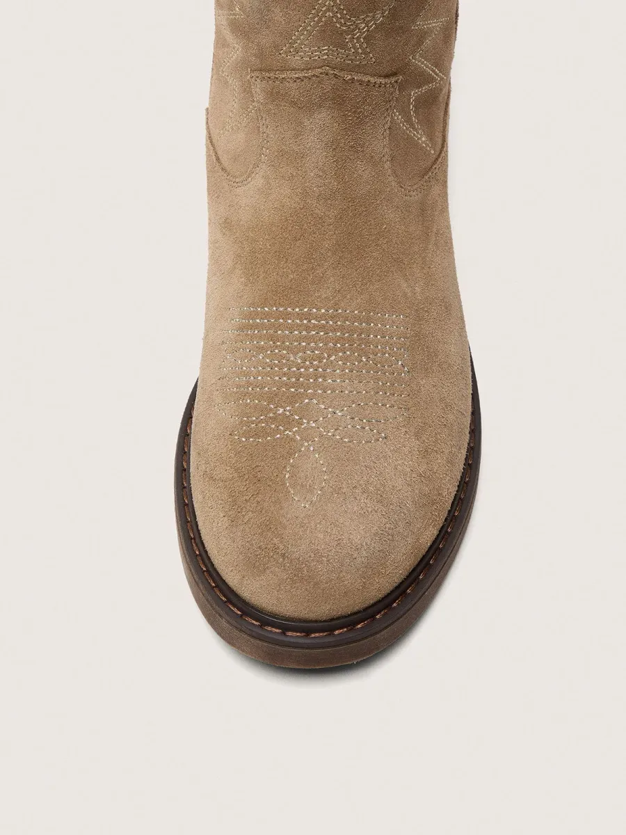 Stivali Wish Young in suede grigio tortora con ricamo a stella