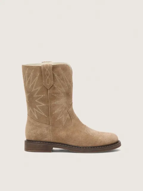 Stivali Wish Young in suede grigio tortora con ricamo a stella