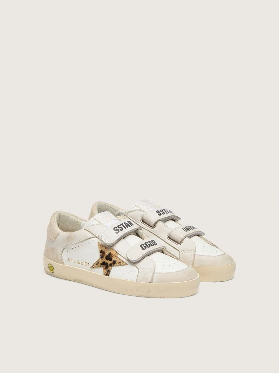 Old School Young in nappa con stella in cavallino leopardato e inserti in pelle
