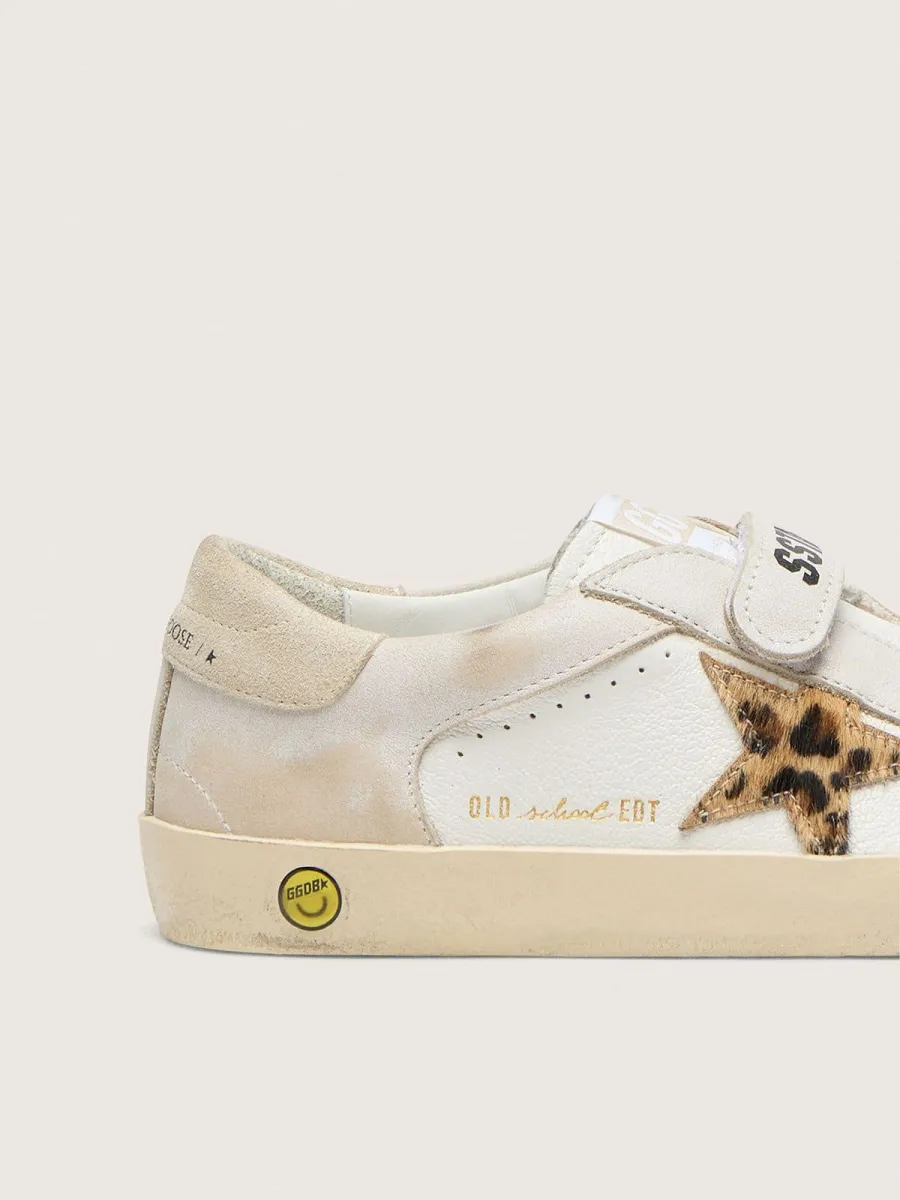 Old School Young in nappa con stella in cavallino leopardato e inserti in pelle