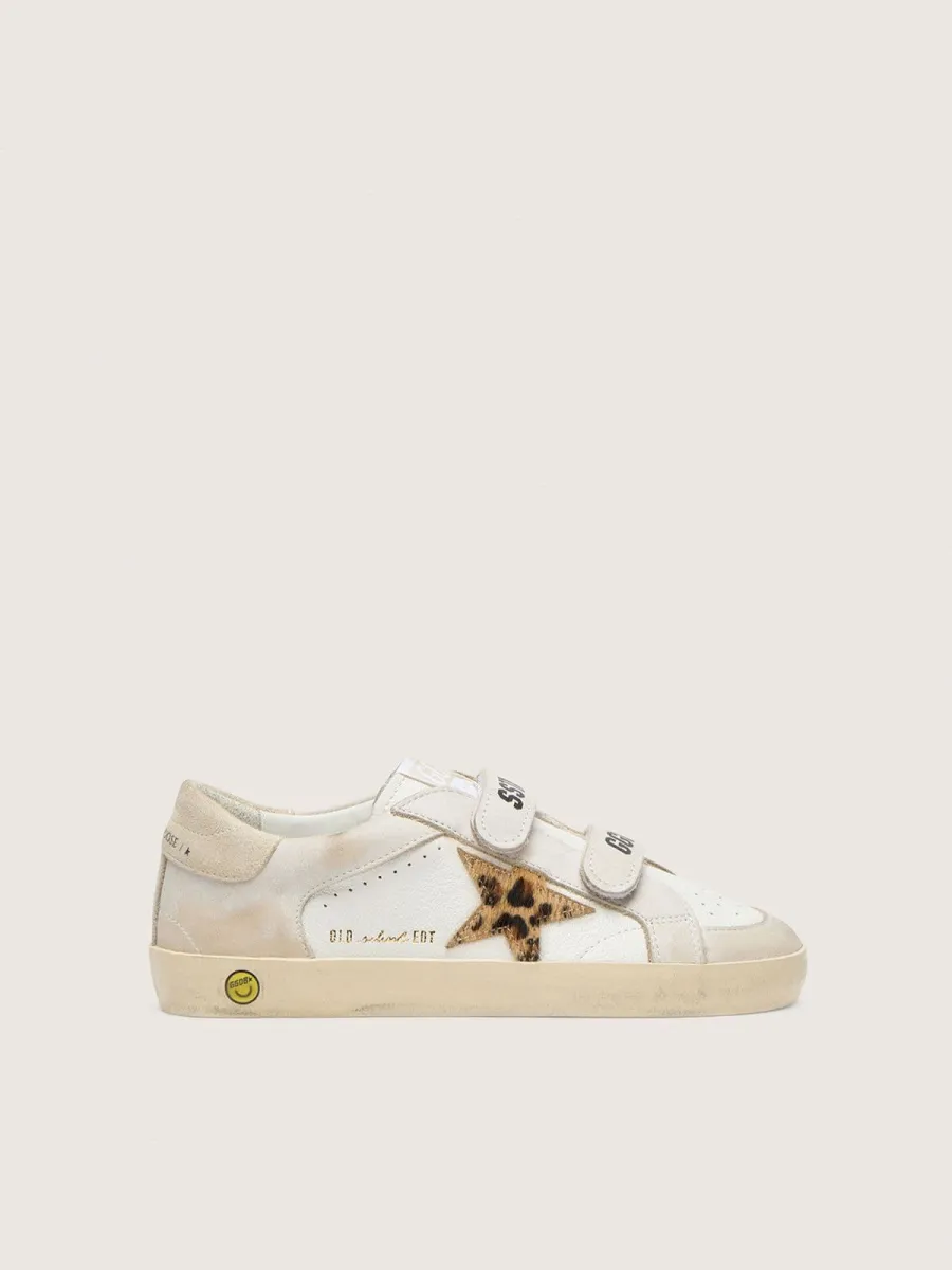 Old School Young in nappa con stella in cavallino leopardato e inserti in pelle