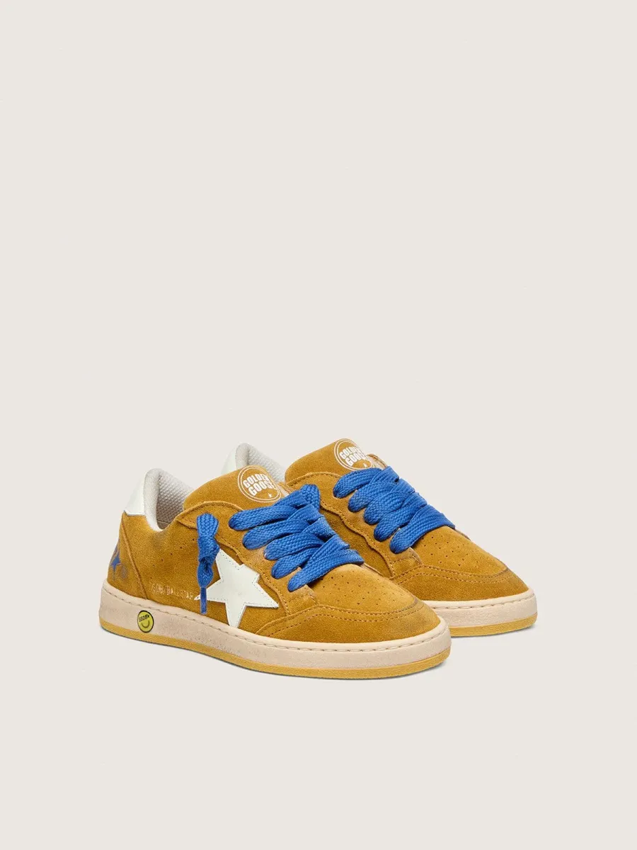 Ball Star Young in suede ocra con stella e talloncino in pelle lucida bianca