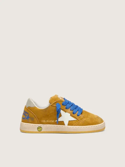 Ball Star Young in suede ocra con stella e talloncino in pelle lucida bianca