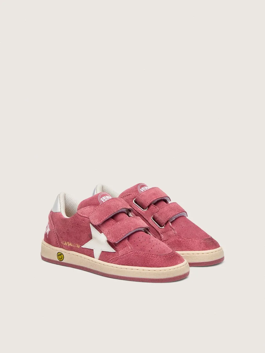 Ball Star Young in suede rosso con stella in pelle bianca e talloncino laminato argento