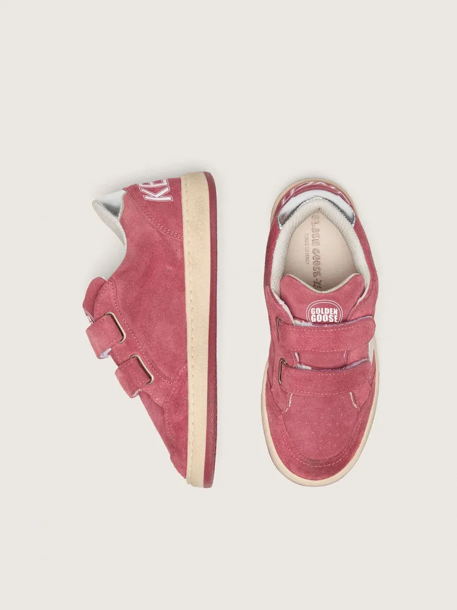 Ball Star Young in suede rosso con stella in pelle bianca e talloncino laminato argento