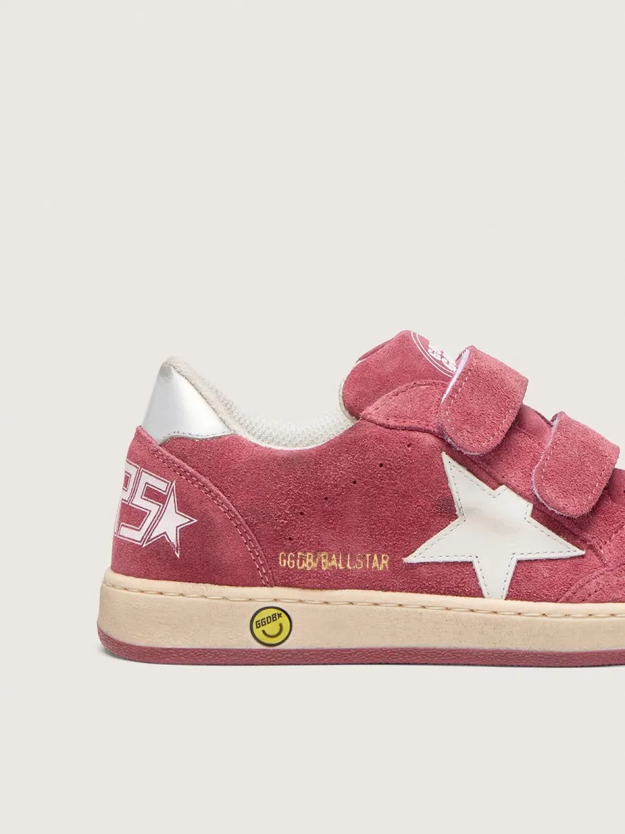 Ball Star Young in suede rosso con stella in pelle bianca e talloncino laminato argento