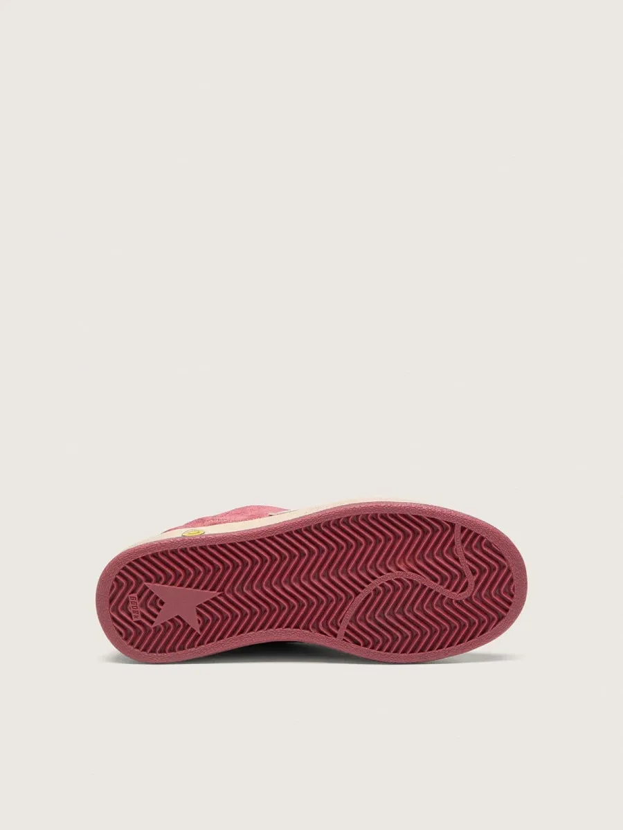 Ball Star Young in suede rosso con stella in pelle bianca e talloncino laminato argento