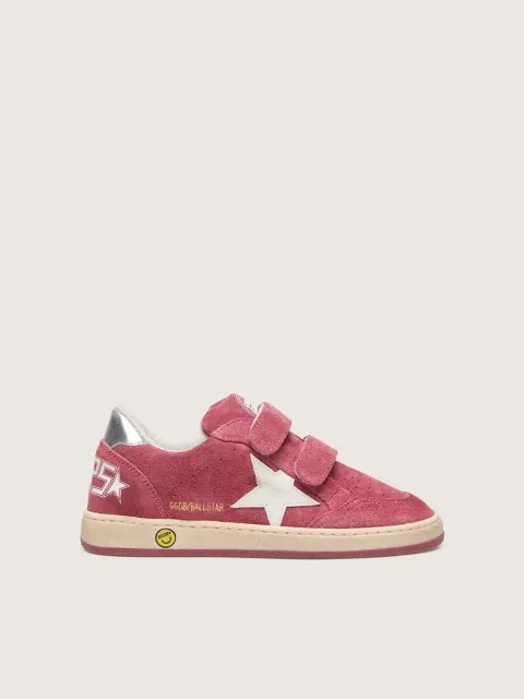 Ball Star Young in suede rosso con stella in pelle bianca e talloncino laminato argento