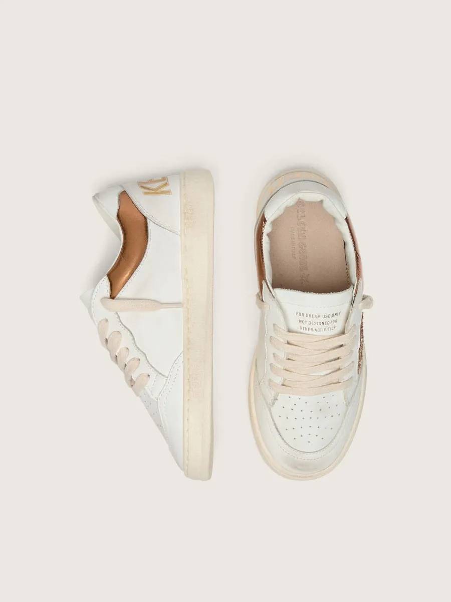 Ball Star young in pelle bianca con stella glitter oro e inserti in pelle laminata arancione