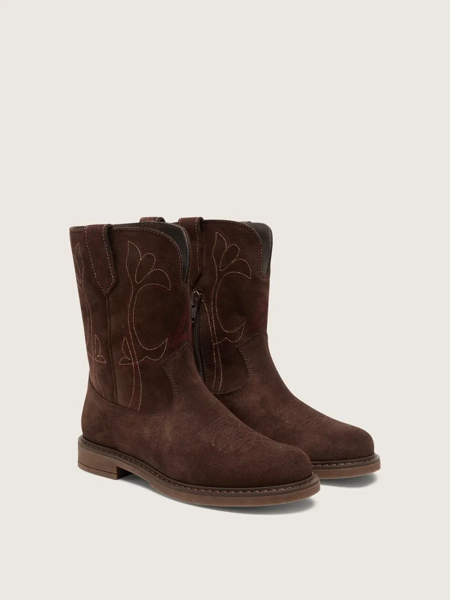 Stivale Wish Star young in suede marrone con ricamo a fiore