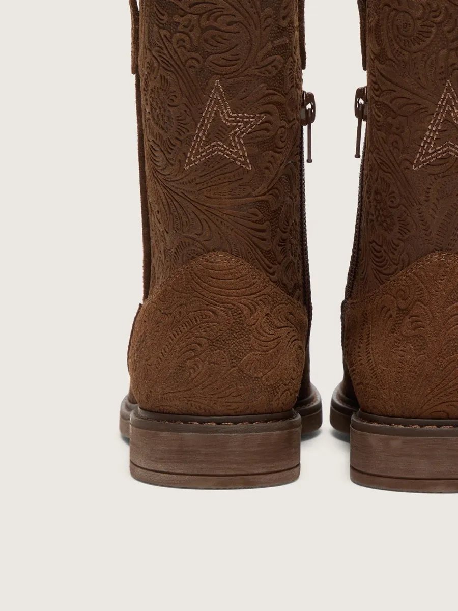 Stivale Wish Star young in suede marrone con trama a fiori in rilievo