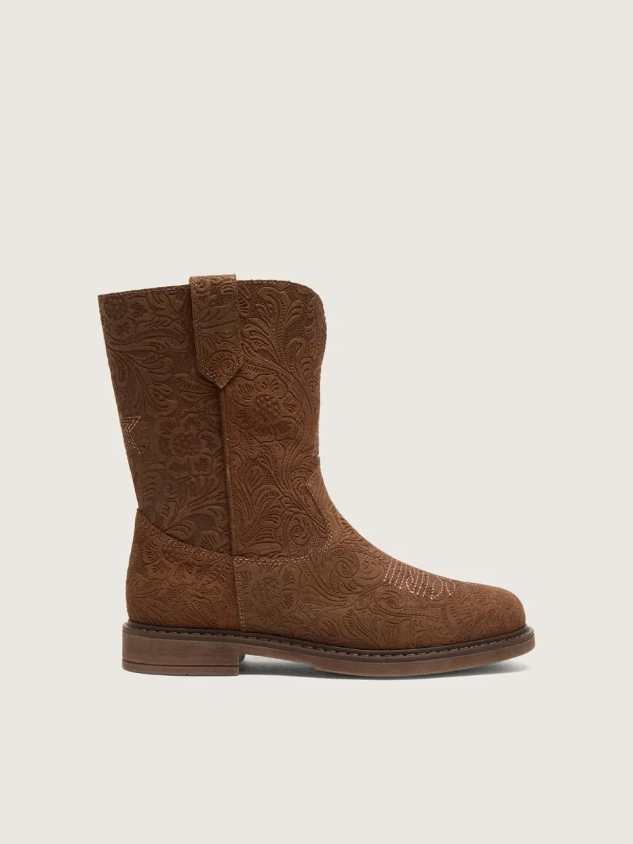 Stivale Wish Star young in suede marrone con trama a fiori in rilievo